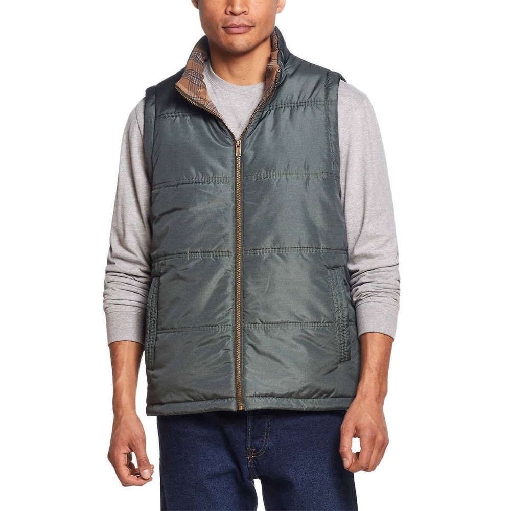 M Original Weatherproof Vintage Mens Vest Full Zip Puffer Quilted Lined Green